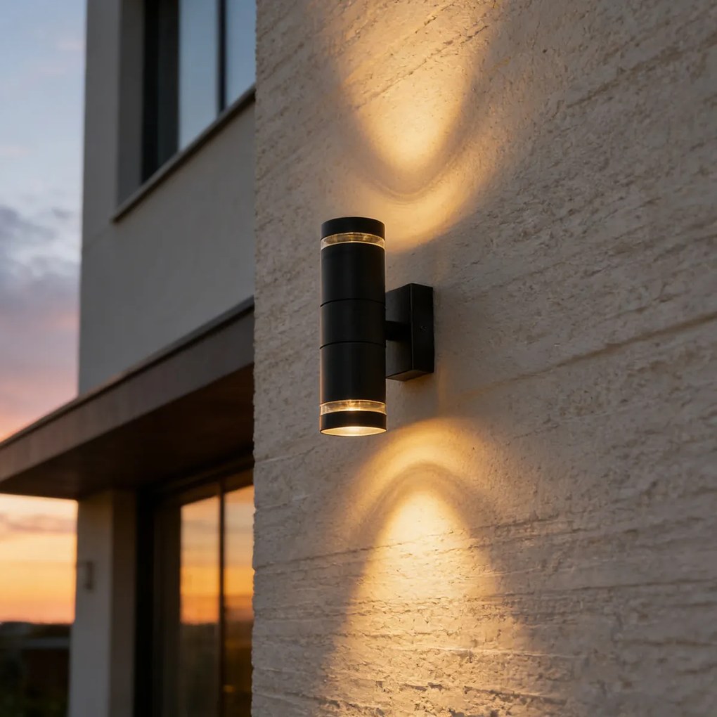 Moderné vonkajšie nástenné svietidlo čierne 2-svetlá IP44 - Dubbla