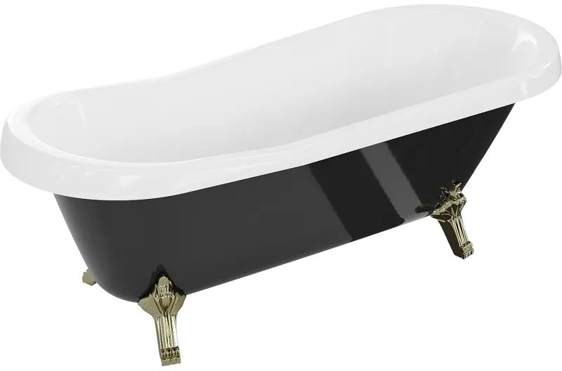 Mexen Retro, voľne stojaca vaňa 170 x 75 cm, biela-čierna, zlaté nohy, 53251707575-50