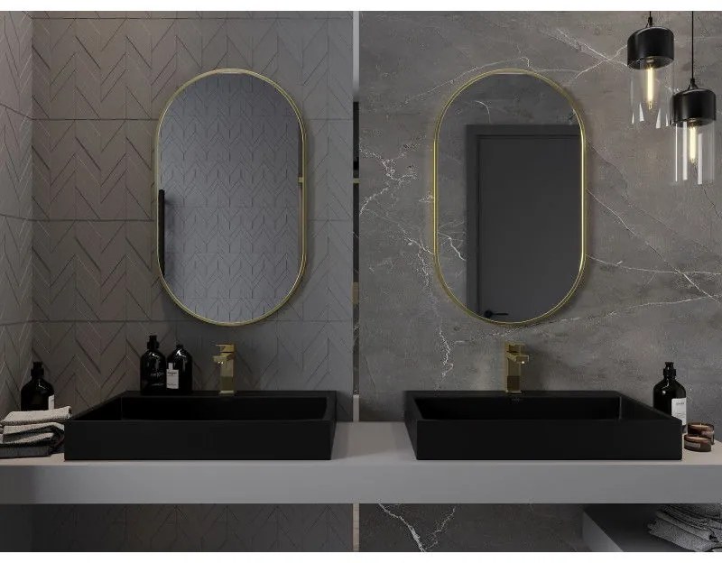 Mexen Loft, oválne kúpeľňové zrkadlo 85 x 50 cm, farba rámu zlatá lesklá, 9851-085-050-000-50