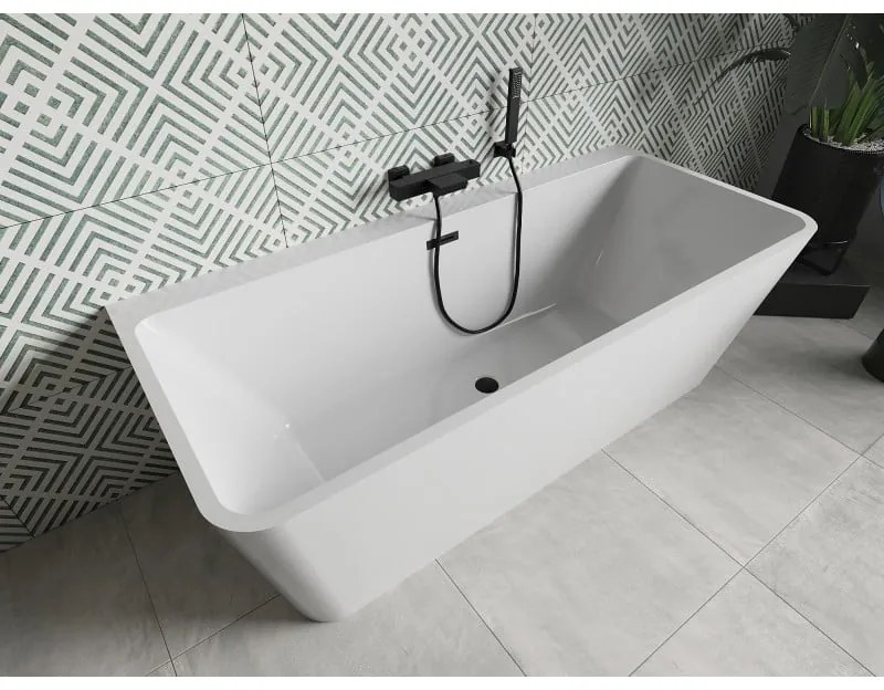 Mexen Volta, voľne stojaca nástenna vaňa 150 x 75 cm, biela, čierny matný prepad, 51131507500-70