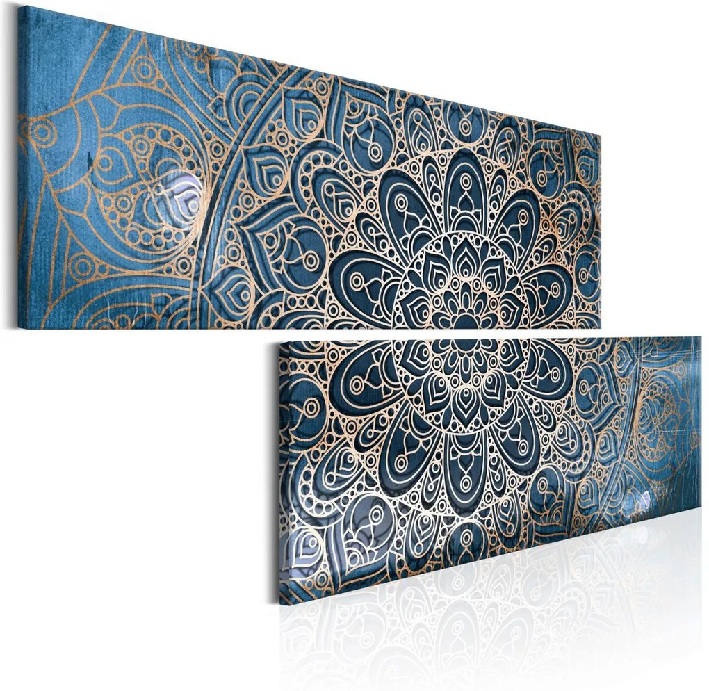 Murando DeLuxe Dvoudílné obrazy - zlato modrá Mandala 180x90 cm
