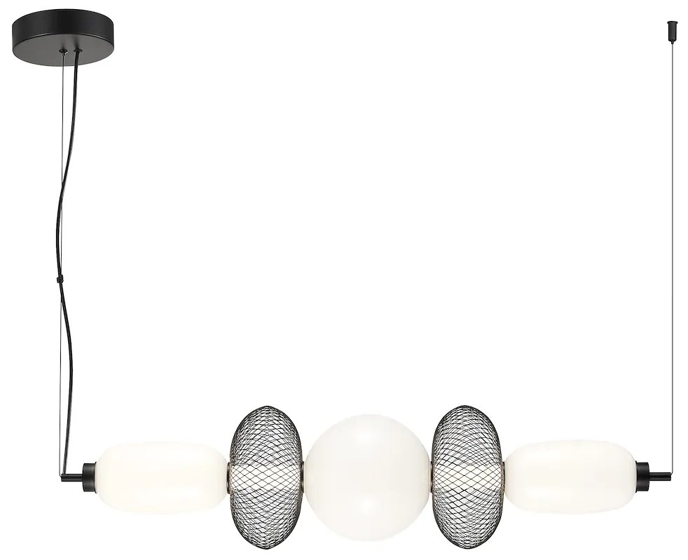 Závesné svietidlo Arame, 3x biele sklenené/2x čierne drôtené tienidlo, b