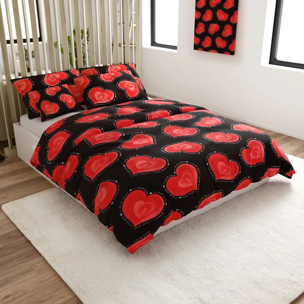 Polybavlnené obliečky na 2 postele VALENTINE, čierne Rozmer obliečky: 2 ks 70 x 90 cm | 2 ks 140 x 200 cm
