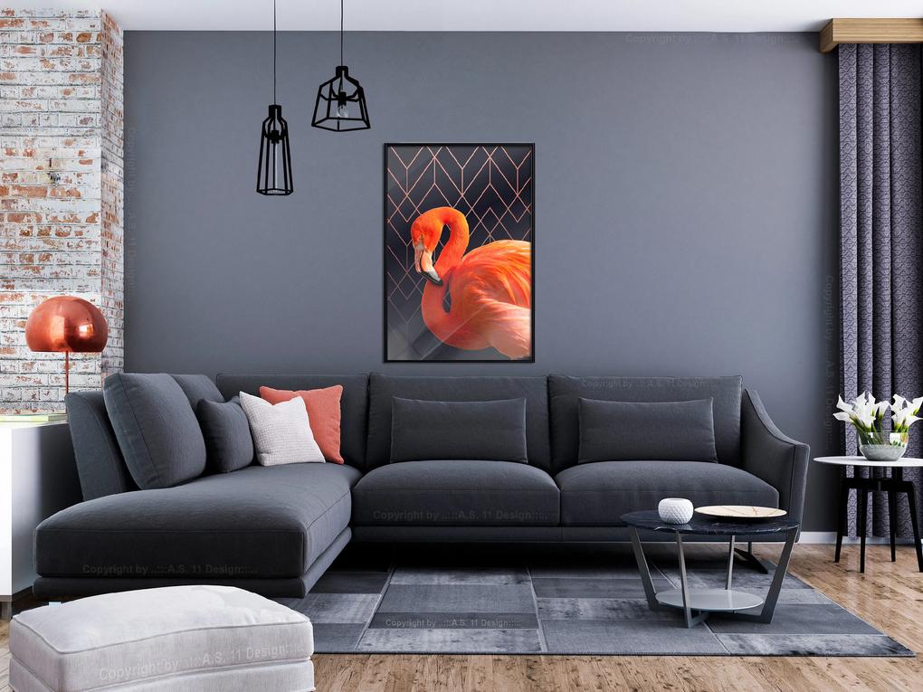 Artgeist Plagát - Flamingo Solo [Poster] Veľkosť: 20x30, Verzia: Čierny rám s passe-partout