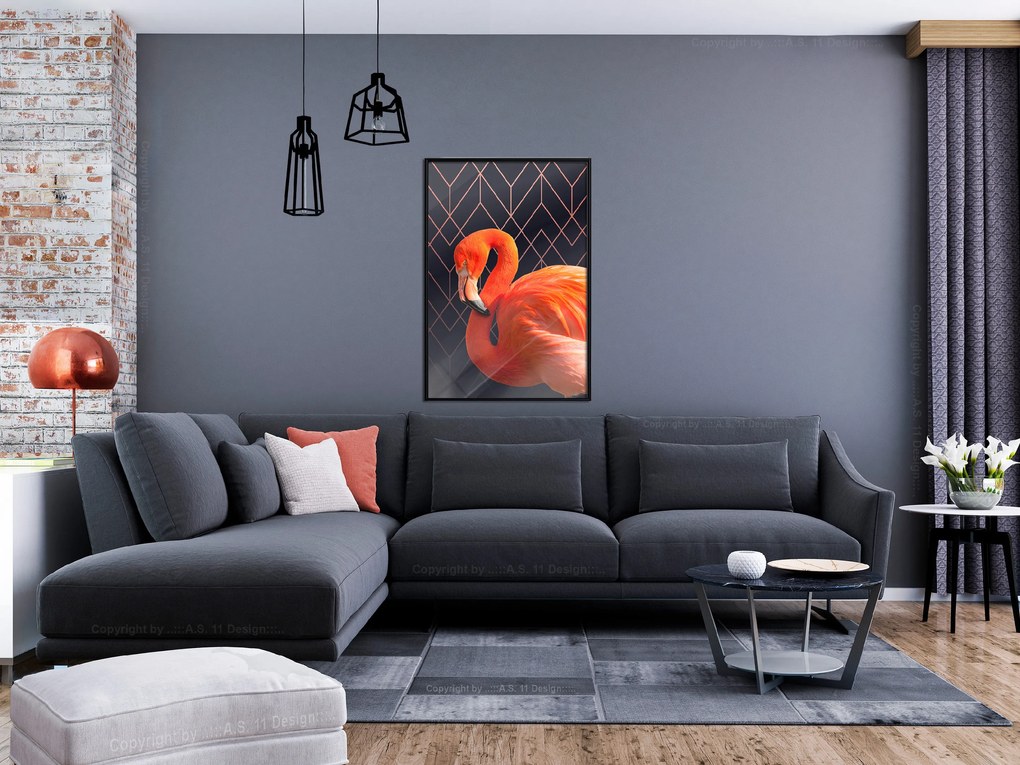 Artgeist Plagát - Flamingo Solo [Poster] Veľkosť: 30x45, Verzia: Zlatý rám s passe-partout