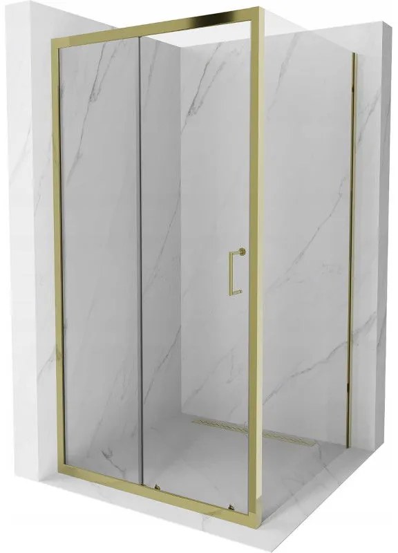 Mexen Apia, sprchový kút s posuvnými dverami 100 (dvere) x 100 (stena) cm, 6mm číre sklo, zlatý profil, 840-100-100-50-00