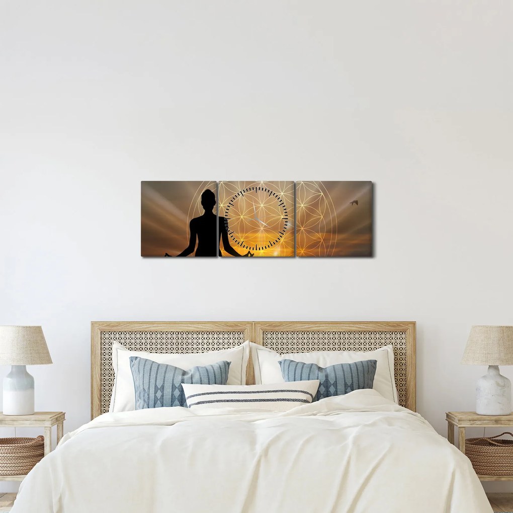 Obraz meditácie (s hodinami) (90x30 cm)