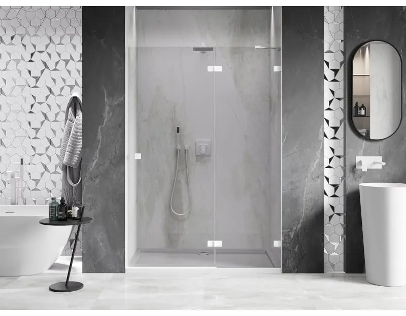 Mexen, Mexen Lunar pravé otočné sprchové dvere 135 cm, transparentné, biele - 834-135-000-20-00-P