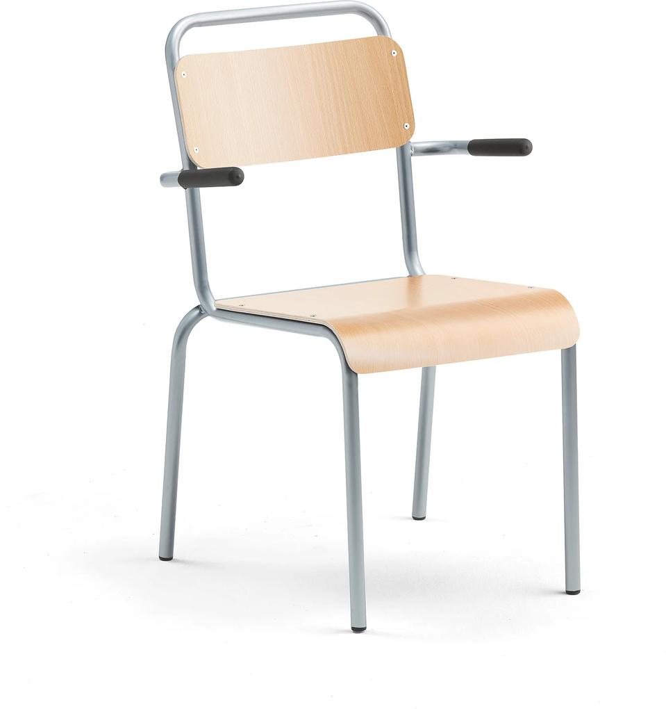 Jedálenská stolička Frisco, s podrúčkami, hliníkový rám, bukový laminát