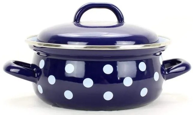 BELIS smaltovaný modrý randlík s bodkami 16 cm 1,4L