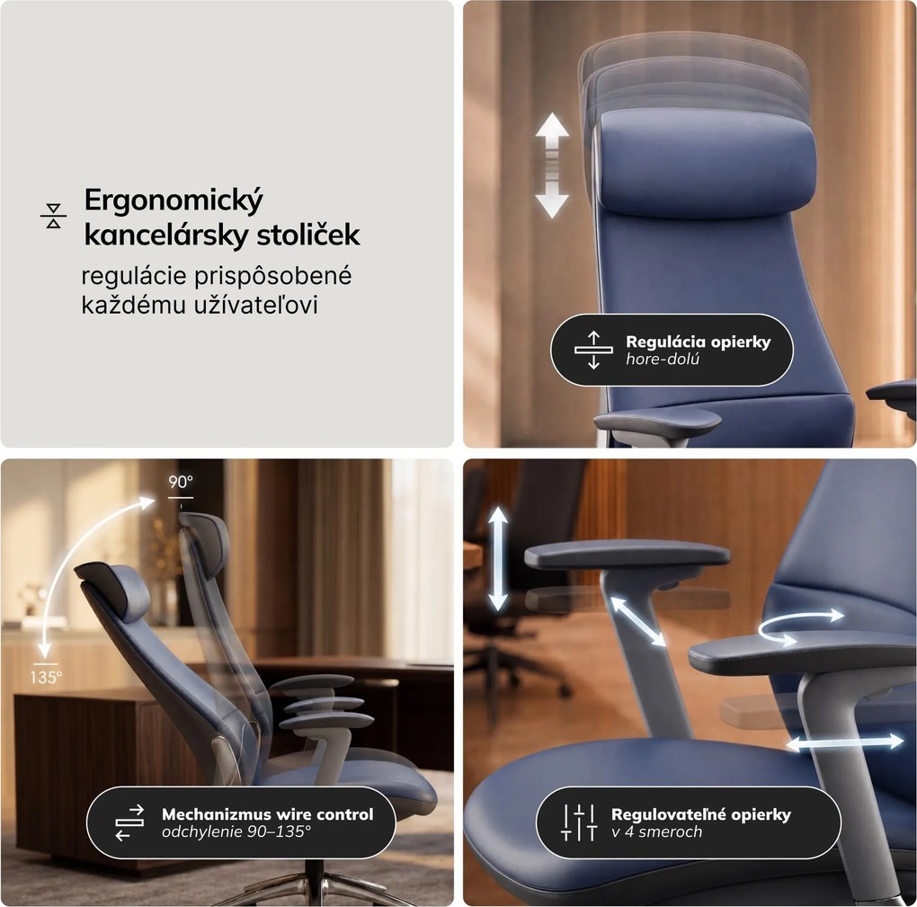 Kožené kancelárske kreslo pre riaditeľa modré: COMMAND
