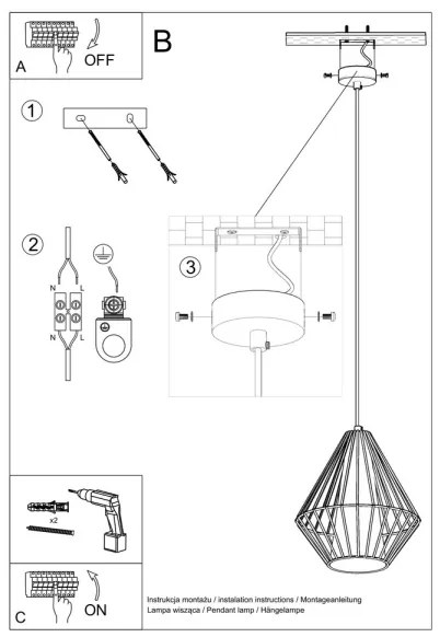 Luster na lanku DEMI 1xE27/60W/230V čierna/biela
