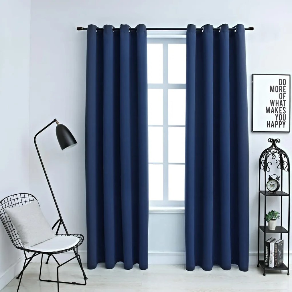 Zatemňovacie závesy s kovovými očkami 2 ks, modré 140x225 cm 134451