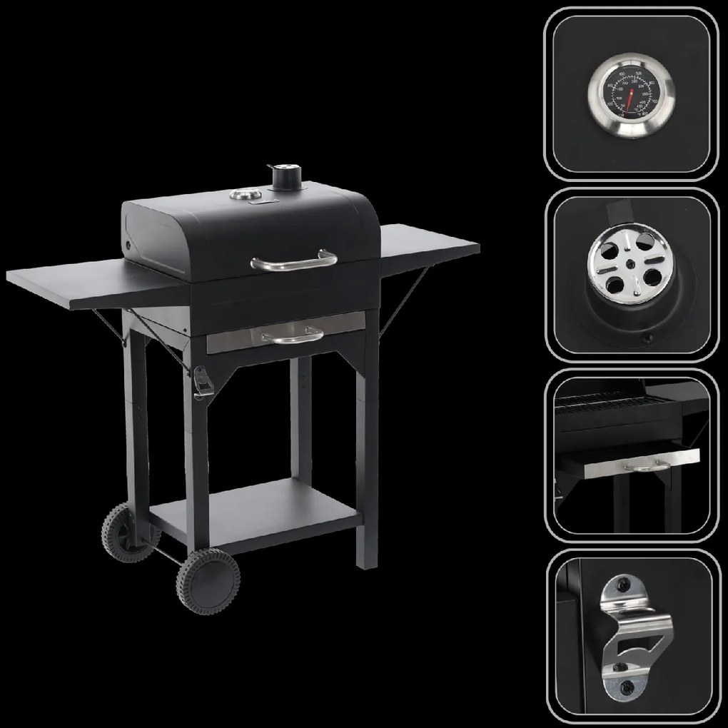 BBQ Meeting Gril na drevené uhlie s vekom, roštom a kolieskami *6049
