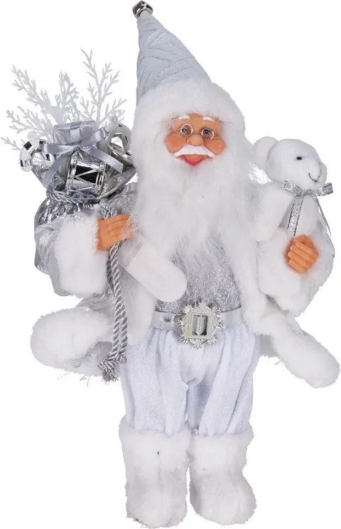 Santa Claus v striebornom oblečení s LED 30 cm