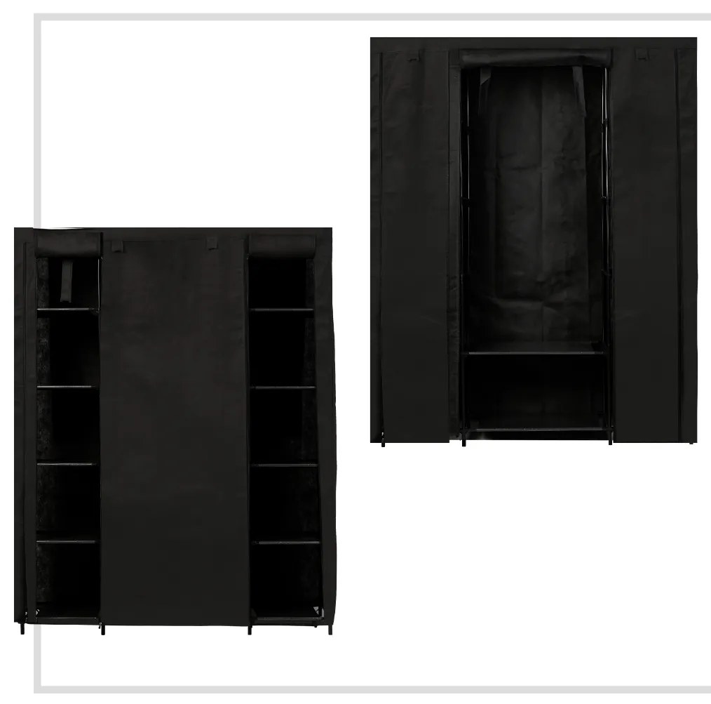KIK KX4346 Látková skládací šatní skříň textilní šatní skříň XXL černá