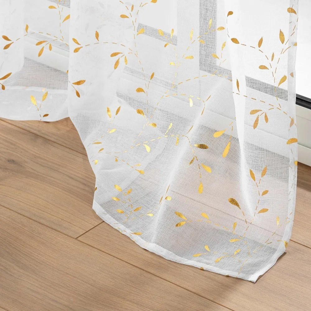 Voálová záclona v bielo-zlatej farbe 140x240 cm Floressia – douceur d'intérieur