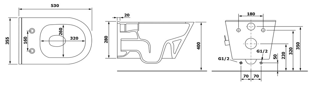 Sapho Sapho, AVVA závesná WC misa Rimless, integrovaná batéria a bidetová spŕška 35,5x53 cm, čierna matná, 100315-110