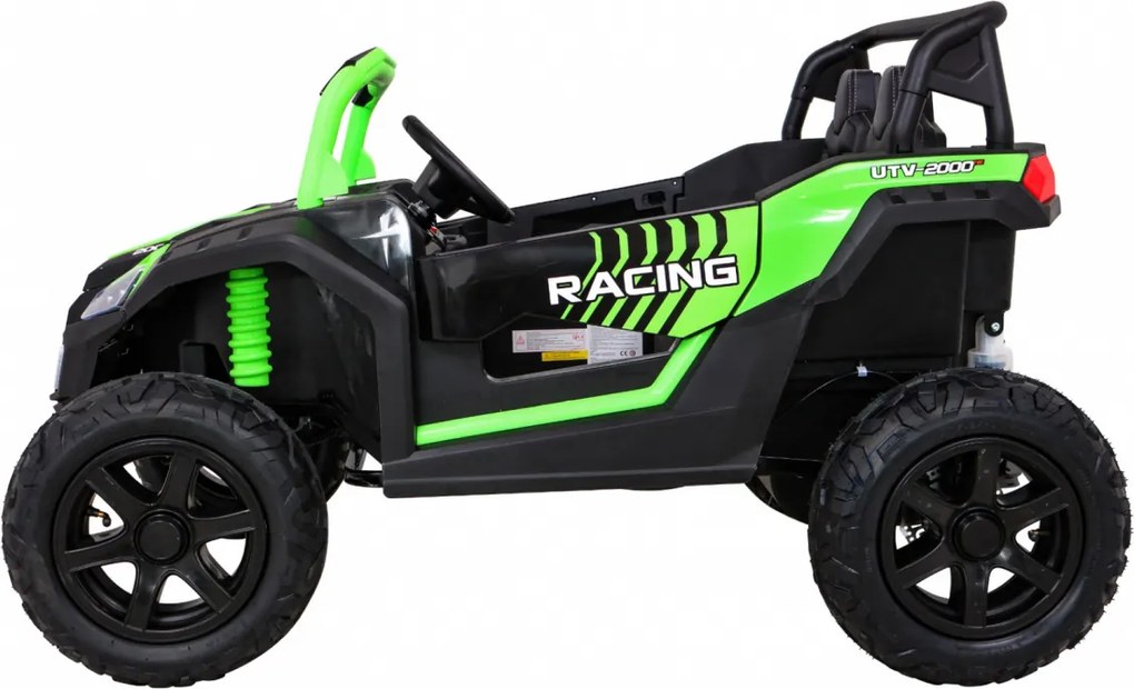 Ramiz Silná pretekárska štvorkolka pre 2 deti Zelená + Bezkartáčový motor + Nafukovacie kolesá + LED zvuk