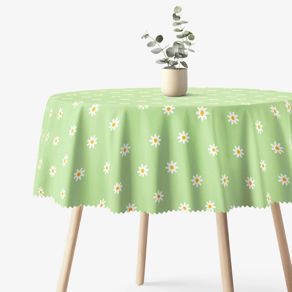 Goldea okrúhly teflónový obrus - margarétky na zelenom Ø 130 cm