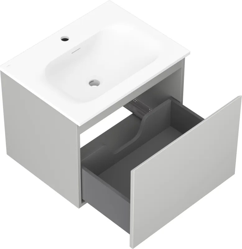 Mexen Orio, kúpeľňová skrinka 60 cm s umývadlom Vela, 1 zásuvka, šedá matná/biela matná, 91A10-06047-1-BF62-W23M01