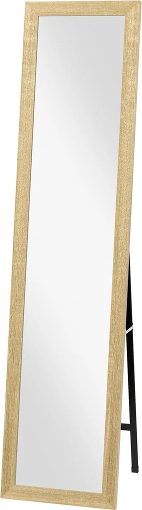 HOMCOM Obdĺžnikové zrkadlo na stenu alebo stôl s dreveným rámom do obývačky a spálne 37 x 157 cm Prírodné drevo | Aosom