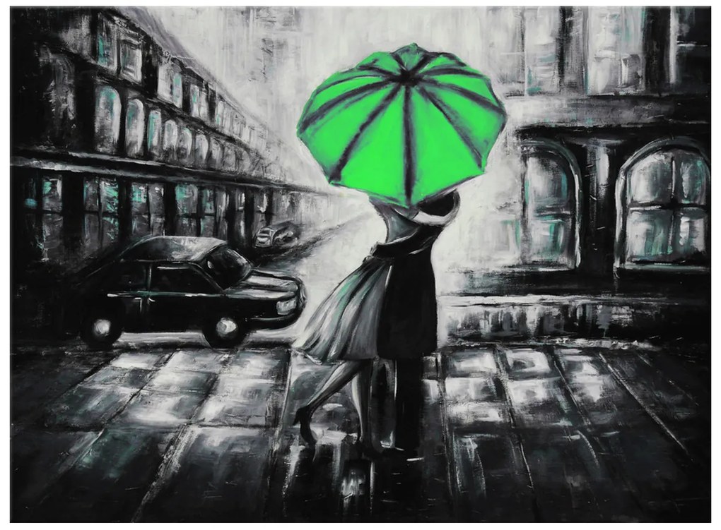 Gario Ručne maľovaný obraz Zelený bozk v daždi Rozmery: 70 x 100 cm