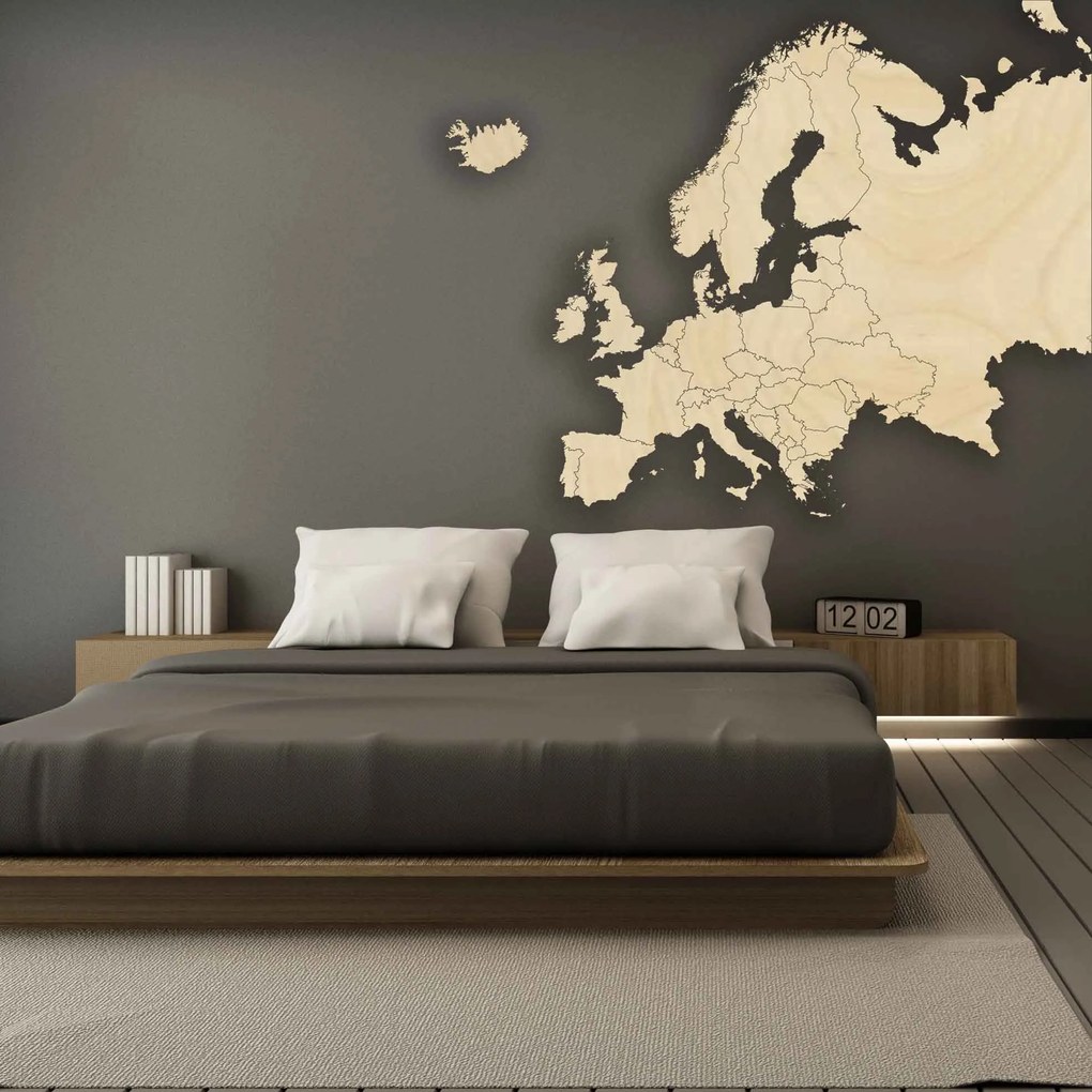 Drevená mapa na stenu Európa | SENTOP M009: Prírodná preglejka - Topoľ  natural 40 x 50 cm 4187-66036 M009
