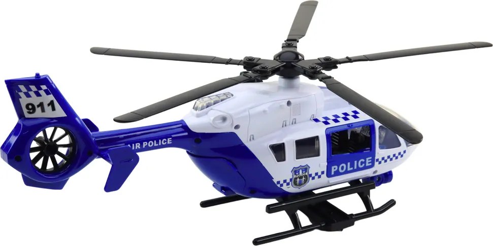 LEAN Toys Policajný vrtuľník – hák, nosidlá, svetlá, zvuky, mierka 1:12