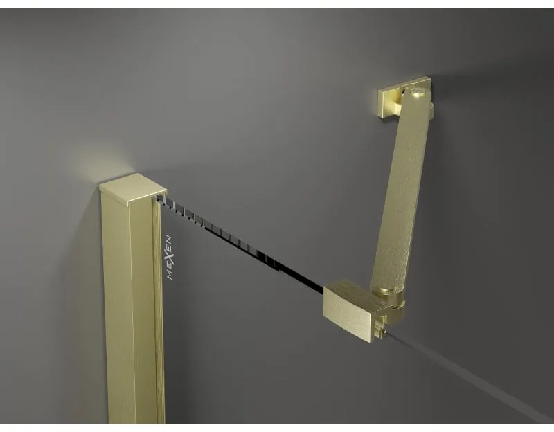 Mexen Velar Duo, sprchový kút s posuvnými dverami 90(dvere) x 90(dvere) cm, 8mm číre sklo, zlatý matný profil, 871-090-090-02-55