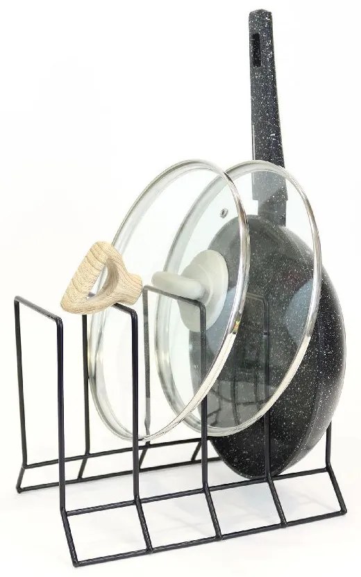 CONFORTIME Držiak, stojan na pokrievky, panvice, dosky, plechy – 4 pozície, čierny