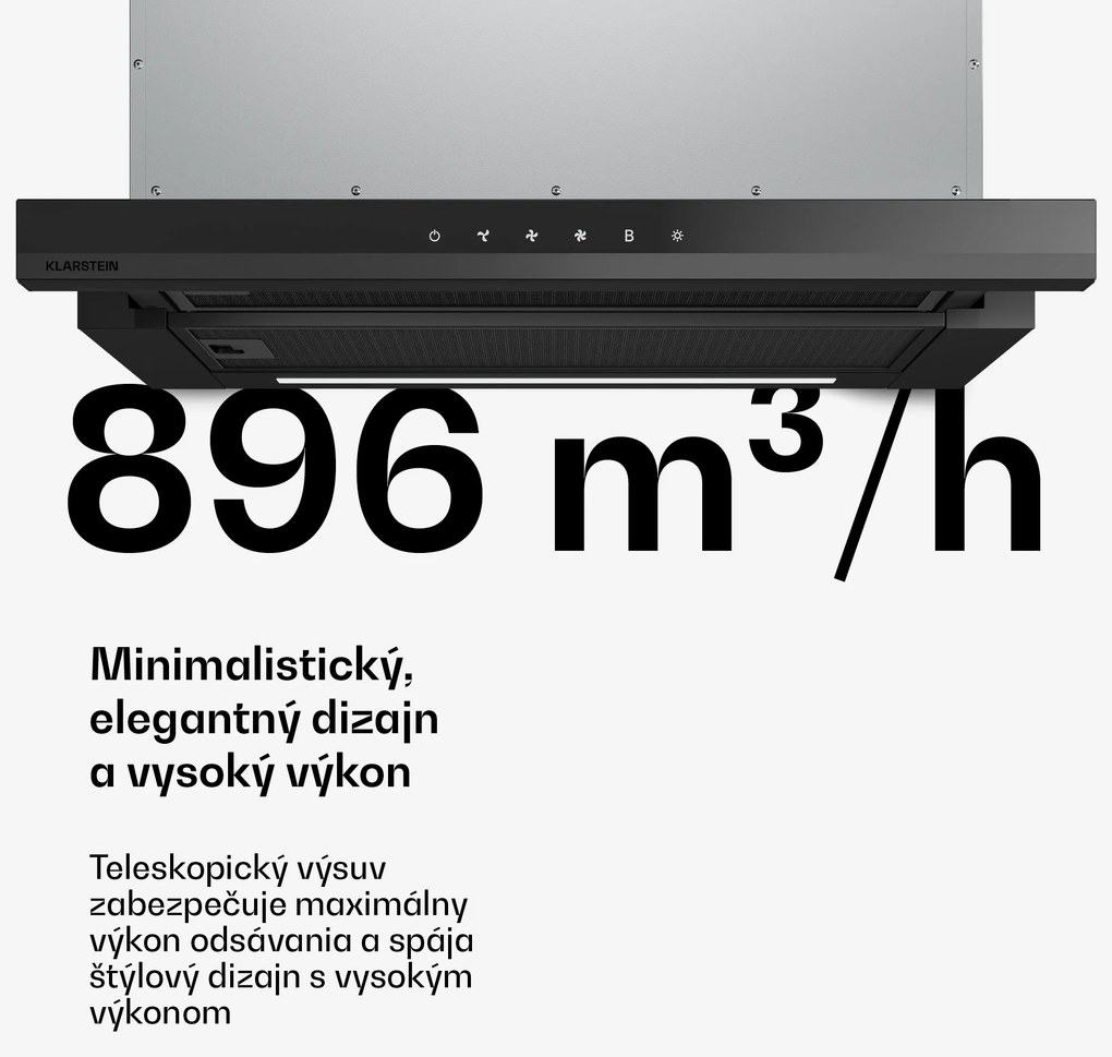 Klarstein Velaire vysúvacia odsávačka pár 60 cm | Elegantná, minimalistická, výkonná | EEC A++ | 896 m³/h