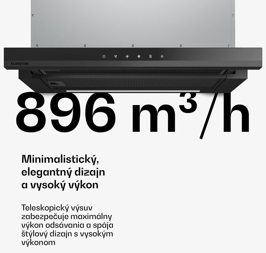Klarstein Velaire výsuvný digestor 60 cm, Elegantný, minimalistický, výkonný, EEC A++, 896 m³/h