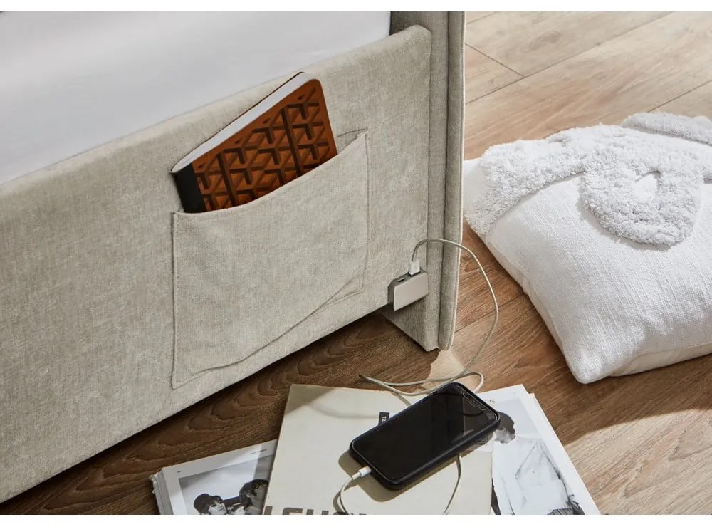 Béžová čalúnená rohová detská posteľ bez roštu 90x200 cm Fun – Meise Möbel