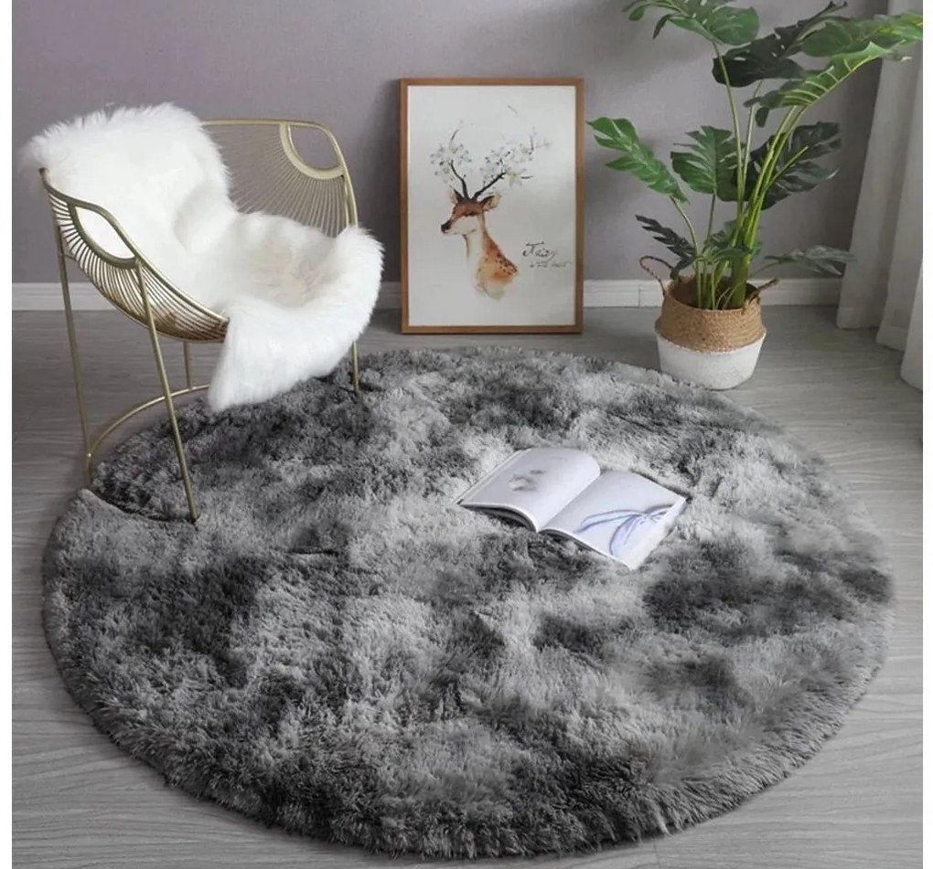 Tmavosivý okrúhly shaggy koberec Ombre Rozmer: 140 cm