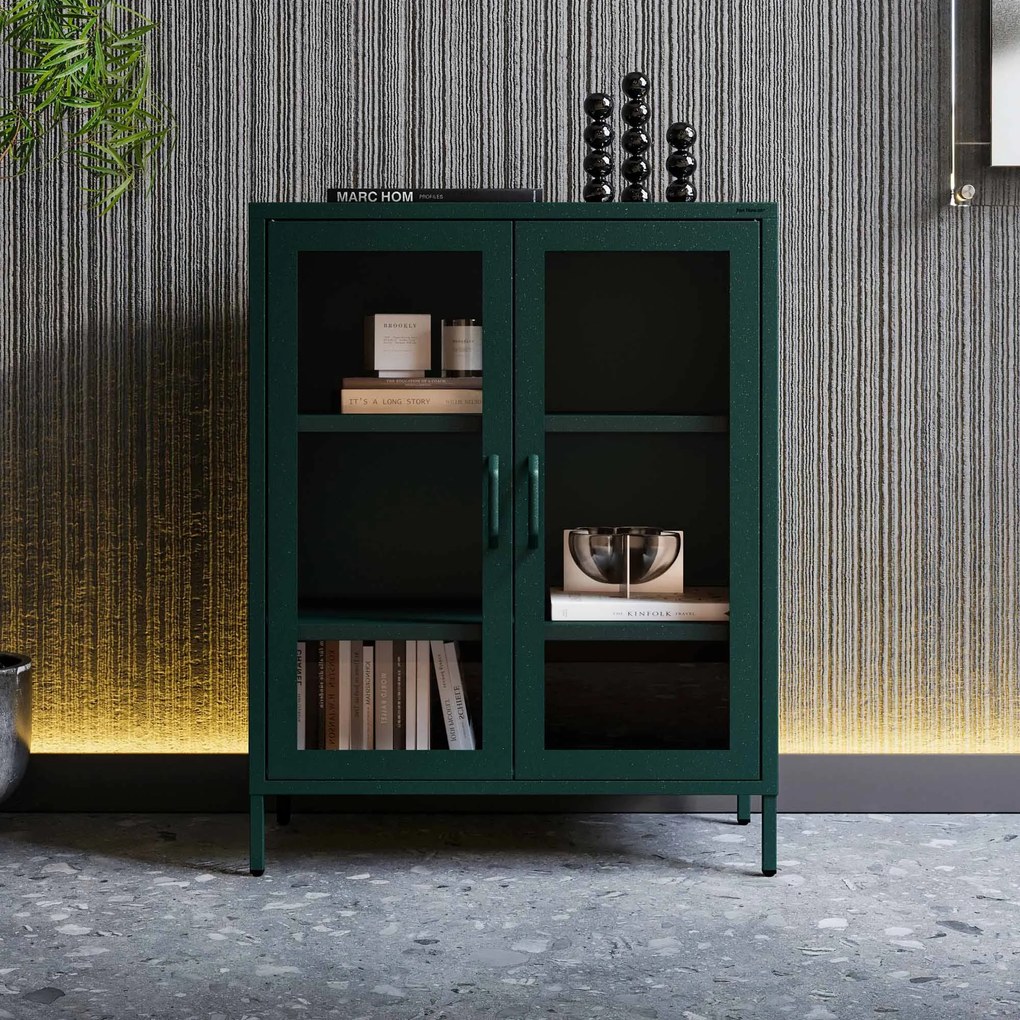 Vitrína presklená nízka na nožičkách fľaškovo zelená, 800x1015x400 mm: GINA Modern
