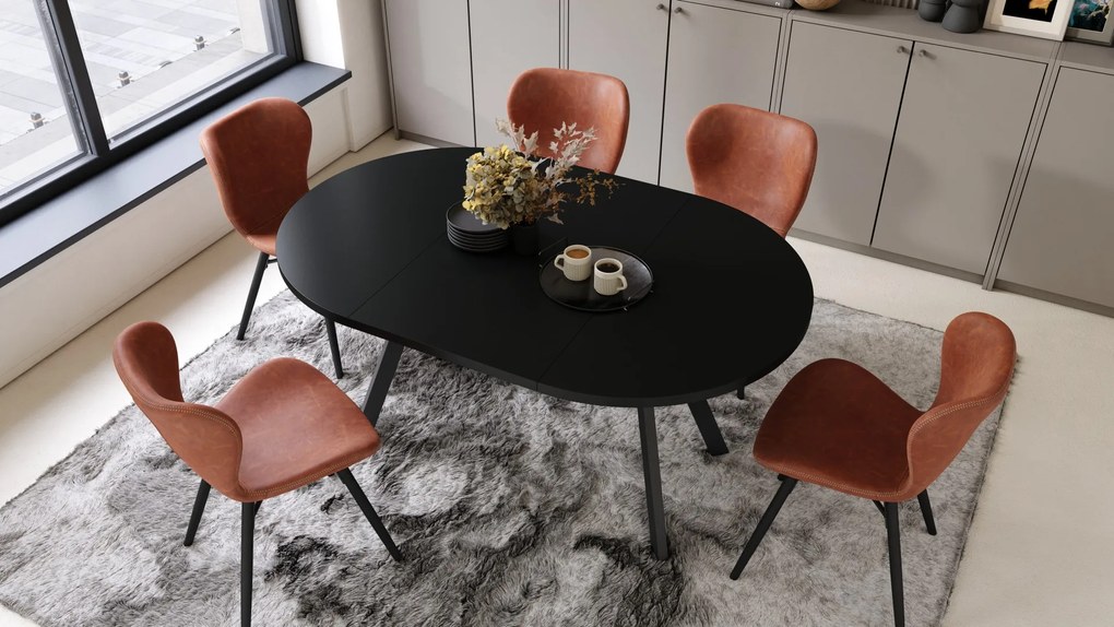 ALMO Čierny/čierne nohy - OKRÚHLY LOFTOVÝ/INDUSTRIÁLNY ROZKLADACÍ STÔL DO OBÝVAČKY/JEDÁLNE