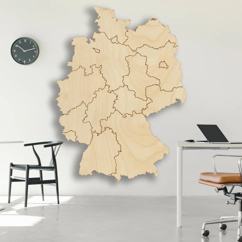 Drevená nástenná mapa Nemecko - 16 dielikov | DOUU: Prírodná preglejka - Topoľ  natural 45 x 60 cm 4182-65631 M004