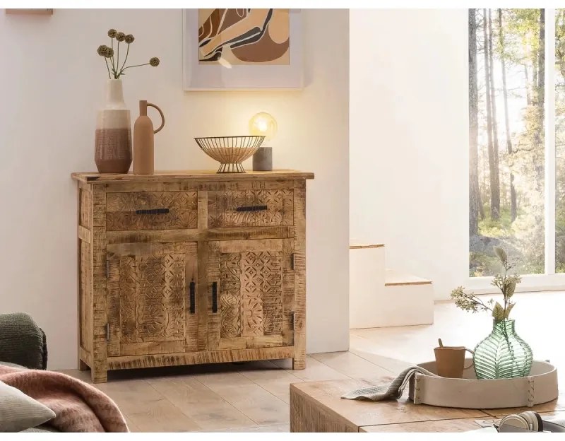 furniture-nabytek.cz - Masívna komoda Bombaj z mangového dreva, lakovaná, hnedá – 90×42×80 cm