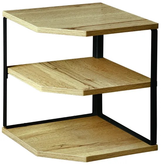 Kesper Rohová 3-poschodová polica, v dekore dub, čierny kov 26x26x28 cm