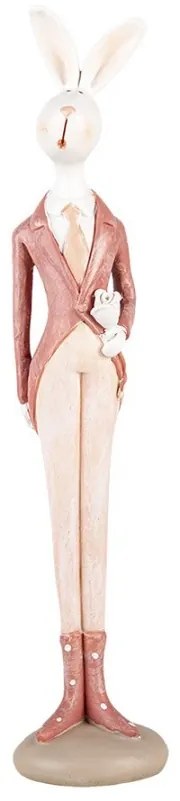 Dekorácia králičie muž v ružových šatách a s kvietkom - 4*4*22 cm
