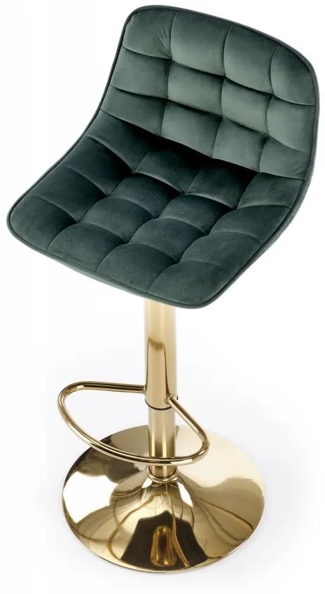 Barová stolička DREY II – kov, látka, zlatá/tmavo zelená