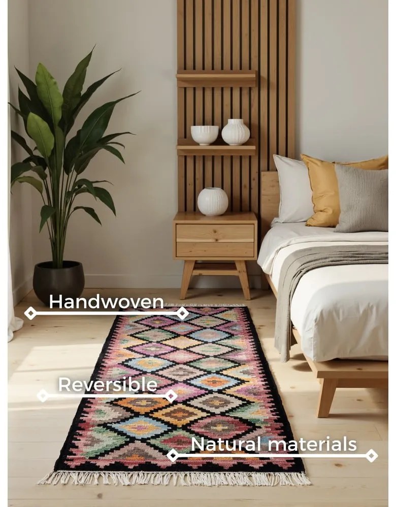 Obojstranný ručne tkaný vlnený behúň 60x190 cm Kamal Zara – Nouristan