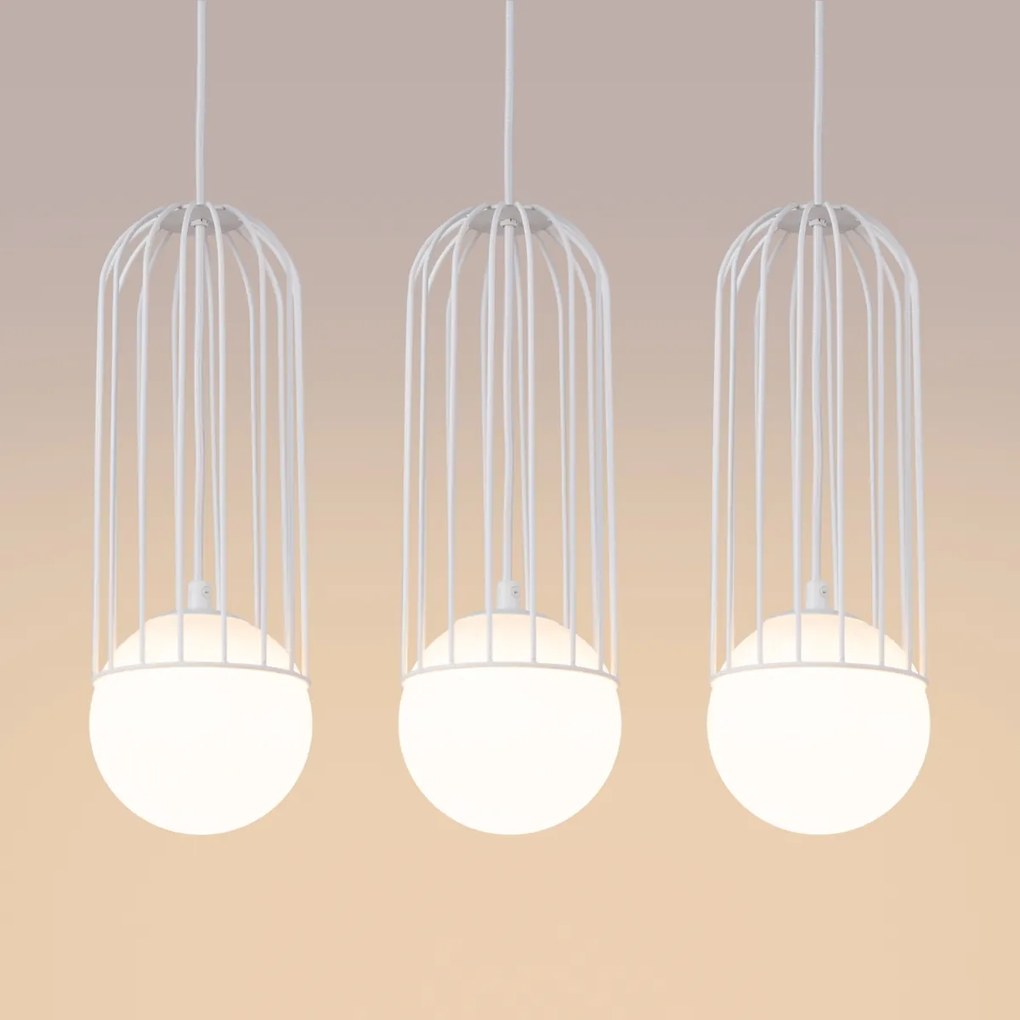 Závesné svietidlo Brina, 3x sklenené/biele kovové tienidlo