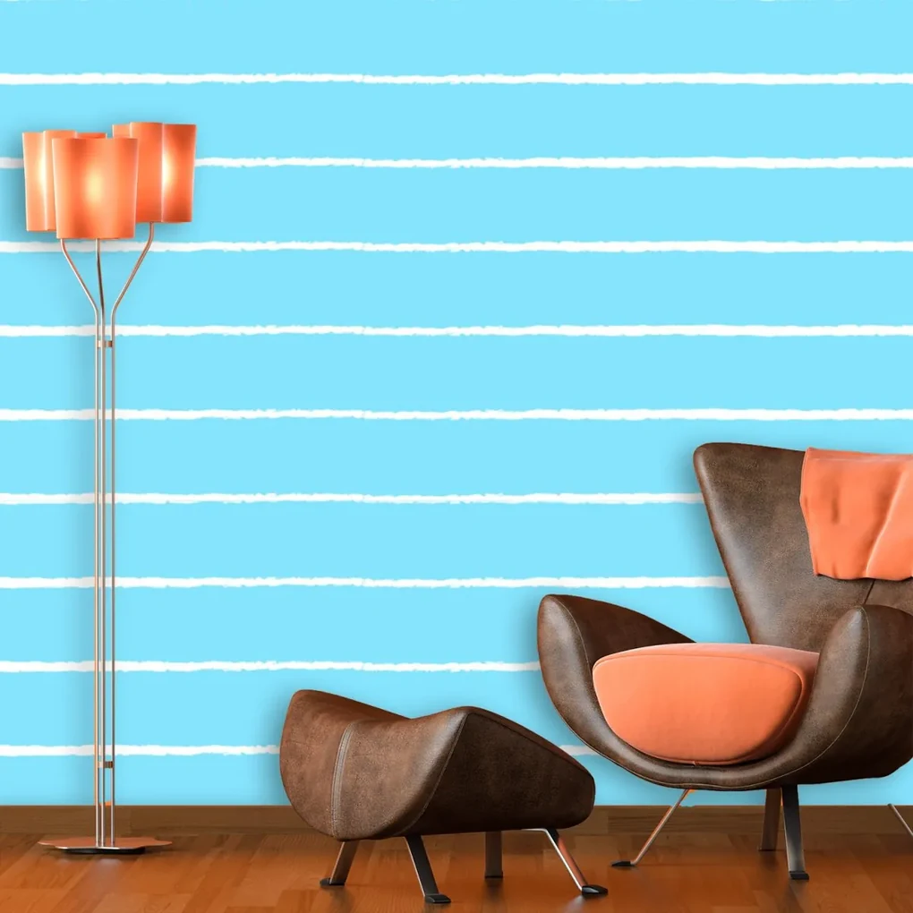 Sablio Tapeta Biele linky na modrej - 336x220 cm
