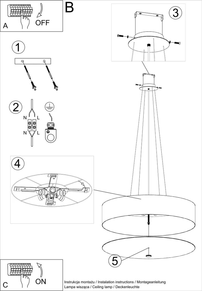 Závesné svietidlo Skala, 1x čierne textilné tienidlo, (biele sklo), (fi 70 cm)