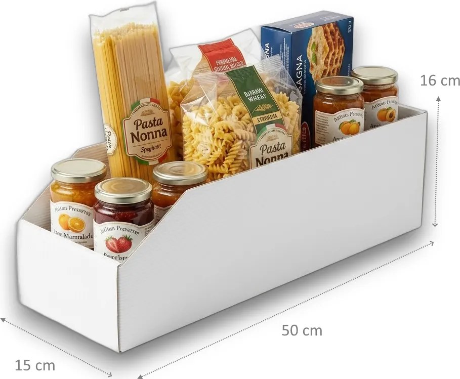 Prosperplast Úložný box, plastový 15x50x16cm - do spíže i do skříně KARTONPLAST - BÍLÝ