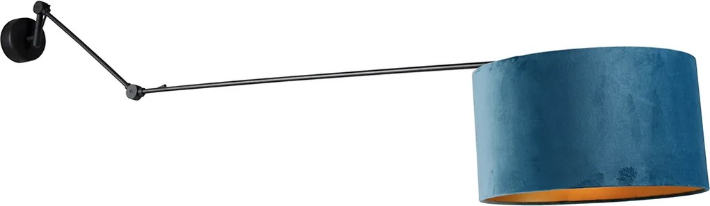 Nástenná lampa čierna s modrým zamatovým tienidlom 35 cm nastaviteľná - Blitz