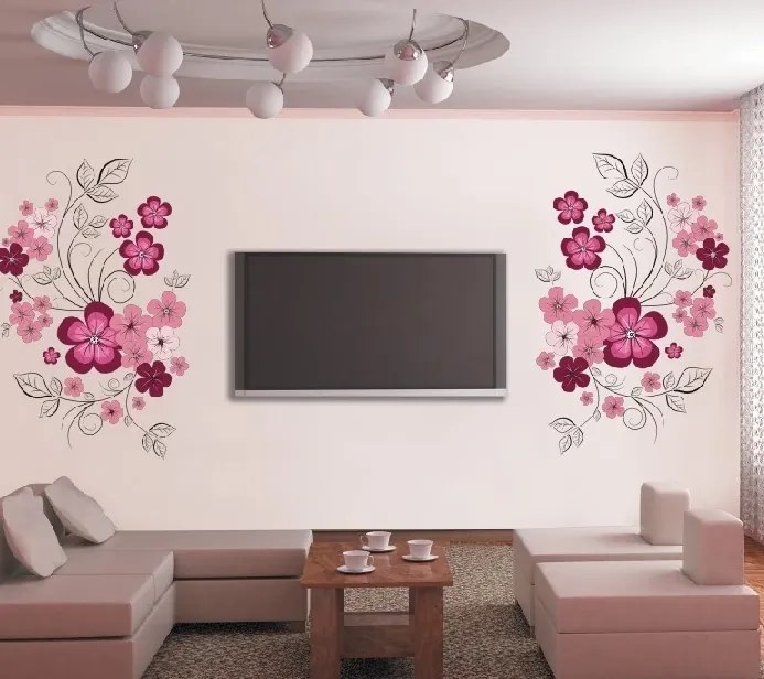 Veselá Stena Samolepka na stenu na stenu Ružové kvety