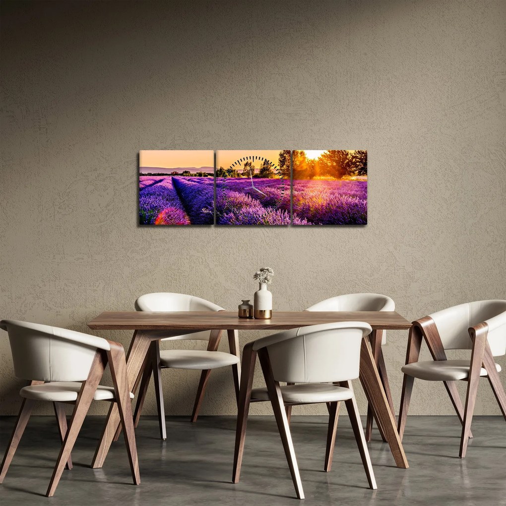 Obraz levanduľového pole, Provence (s hodinami) (90x30 cm)
